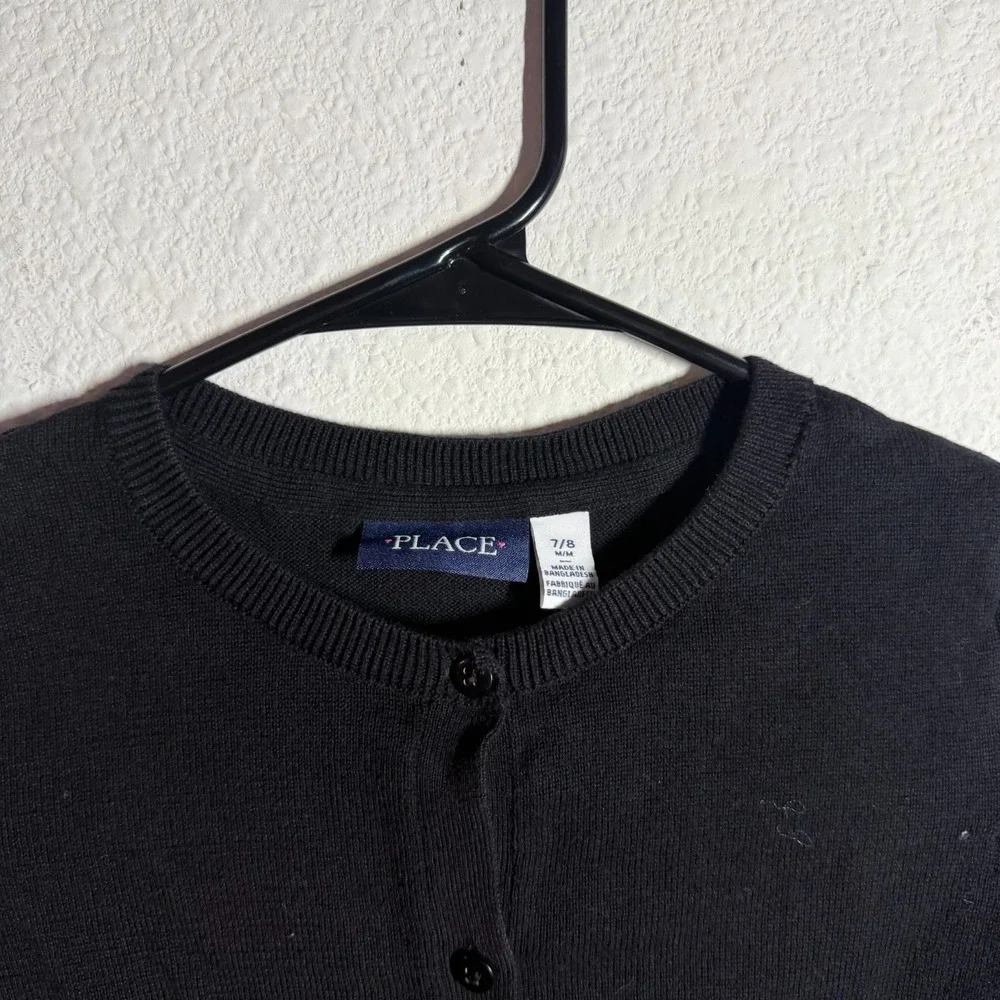 The Children's Place Cardigan Sweater Girls Medium 7/8 Black Ribbed Button Front